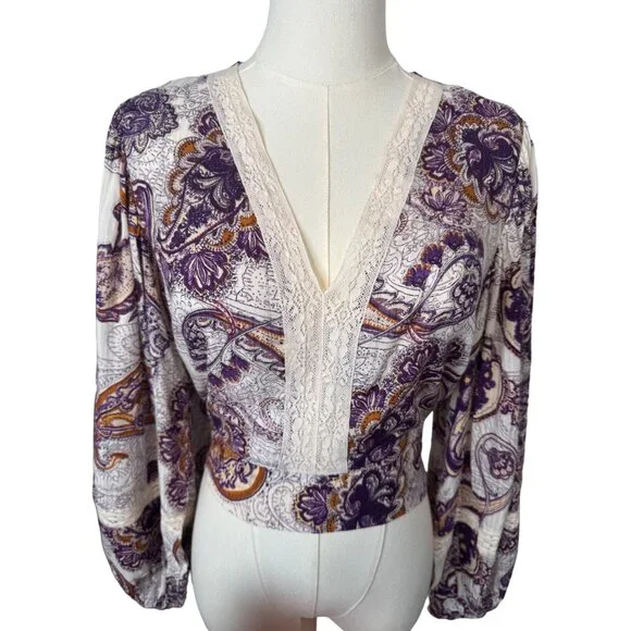 2//$30 NWT Band Of The Free XS Bohemian Paisley Blouse Full Sleeves - Picture 10 of 15